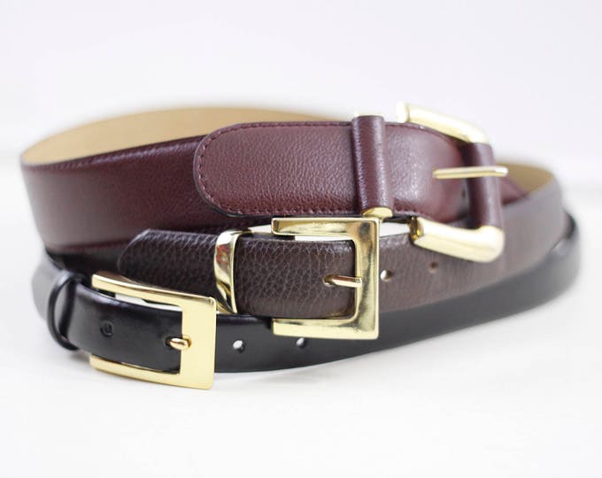 Burgundy leather belt, oxblood Italian leather belt /w gold toned buckle, dark red belt, Echt leder, elegant accessory for her, red and gold