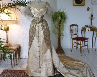 1898 WORTH Evening Dress, House of Worth, antique Dress, Victorian Dress, antique gown, Paris