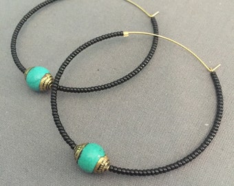 sasha - beaded and brass hoop earrings
