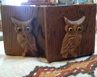 Vintage 1970s Wood Owl Bookends - OMC Japan