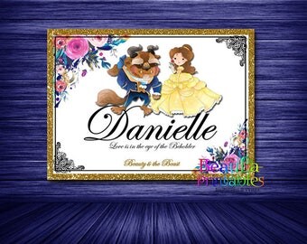 Custom Name Print, Beauty and the Beast Theme, Monogram Name Print, Girls Name Print, Printable Wall art, Digital Download