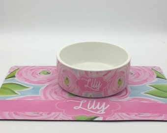 Pet Bowl and Pet Placemat Set | Lilly Inspired Pet | Personalized Pet | Custom Pet