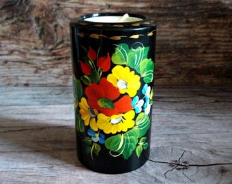 Candle holder wood tea light holder hostess gift red poppies home decor rustic painted flowers art poppy protection home luck centerpiece