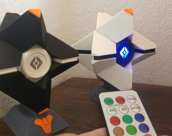 Destiny Ghost "large version" 3D printed with Led light RGB and remote control. Destino fantasma. Stand included. Customizable.