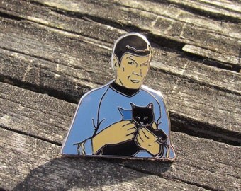 Spock Holding a Cat - Silver Hard Enamel Pin, Spock pin, Star Trek pin, Black Cats