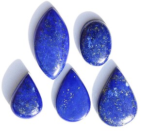 5Pcs 63Cts, 100% Natural Lapis Lazuli Oval Pear Marquise Cabochon Cab Smooth golden Mark Jewelry Making Handamde Blue Lapis Lazuli Gemstone