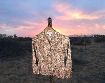 Floral Country Blouse, Women's Vintage Top, Boho Shirt, Prairie Blouse, Floral Shirt, Button Down, Long Sleeve, Beaujolais, Small