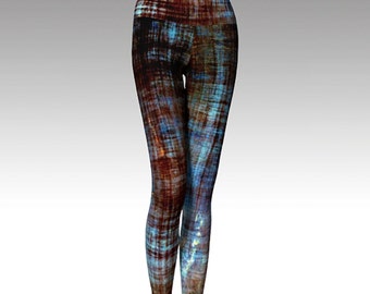 Blue and Brown Leggings, Distressed Look Leggings, Yoga Leggings, Printed Leggings, Boho, Women's Leggings
