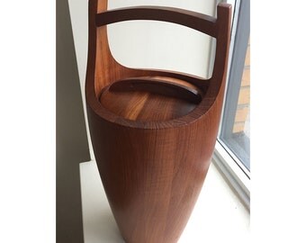 19" Vintage Dansk Teak Ice Bucket by Jens Quistgaard with Orange Liner