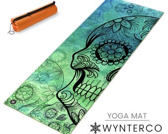 YOGA MAT - GREEN Sugar Skull Yoga Mat, Muertos Skull Yoga Mat, Green Skull Yoga Mat, Blue Yoga Mat, Blue Skull Yoga Mat, non slip mat