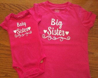 Big sister, baby sister, big brother, baby brother, big and little shirts, sibling shirts, pregnancy announcement, baby announcement