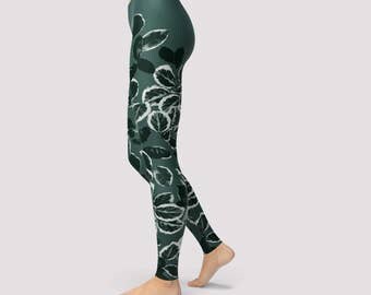 Green Yoga Pants / Yoga Pants Printed / Leggings for Women / Custom Leggings / Green Yoga Leggings / Boho Yoga Pants / Fitness Leggings