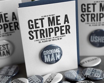 Funny Will You Be My Groomsman Cards w Buttons Best Man, Usher, Ring Bearer, Wedding Party Asking Groomsmen Proposal Box Cards Guys Single