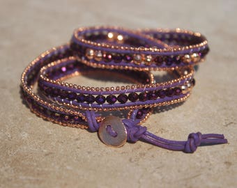 Purple Leather Wrap Bracelet