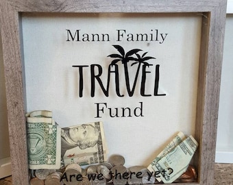 Personalized travel fund shadow box, custom shadow box, vacation fund, savings, family vacation, money bank, adventure fund,