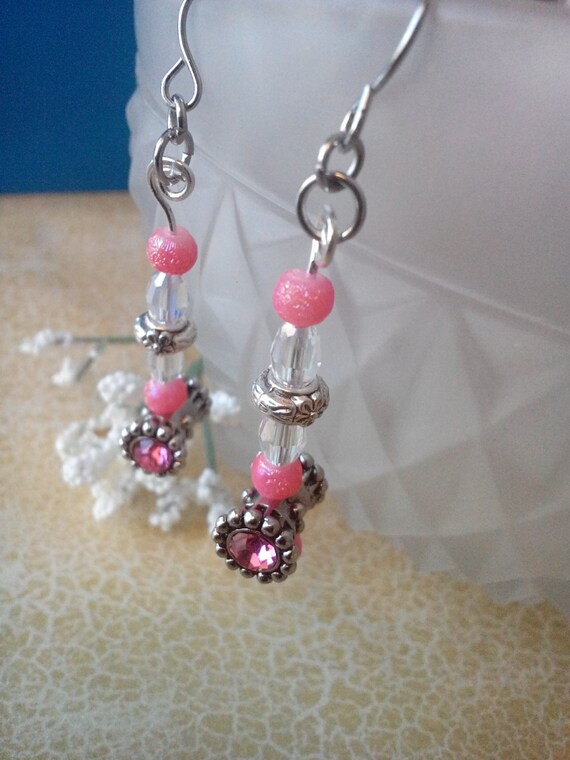 Brilliant Pink Crystal Dangle Earrings Sparkle And Shine In