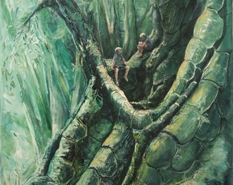 Children in the forest oil on canvas-80x60cm-certificate / signed