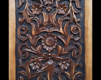 Decorazione In Legno Intagliato A Forma Di Fiori - Applicazione Murale 22x10x0.8 Cm, Stile Classico