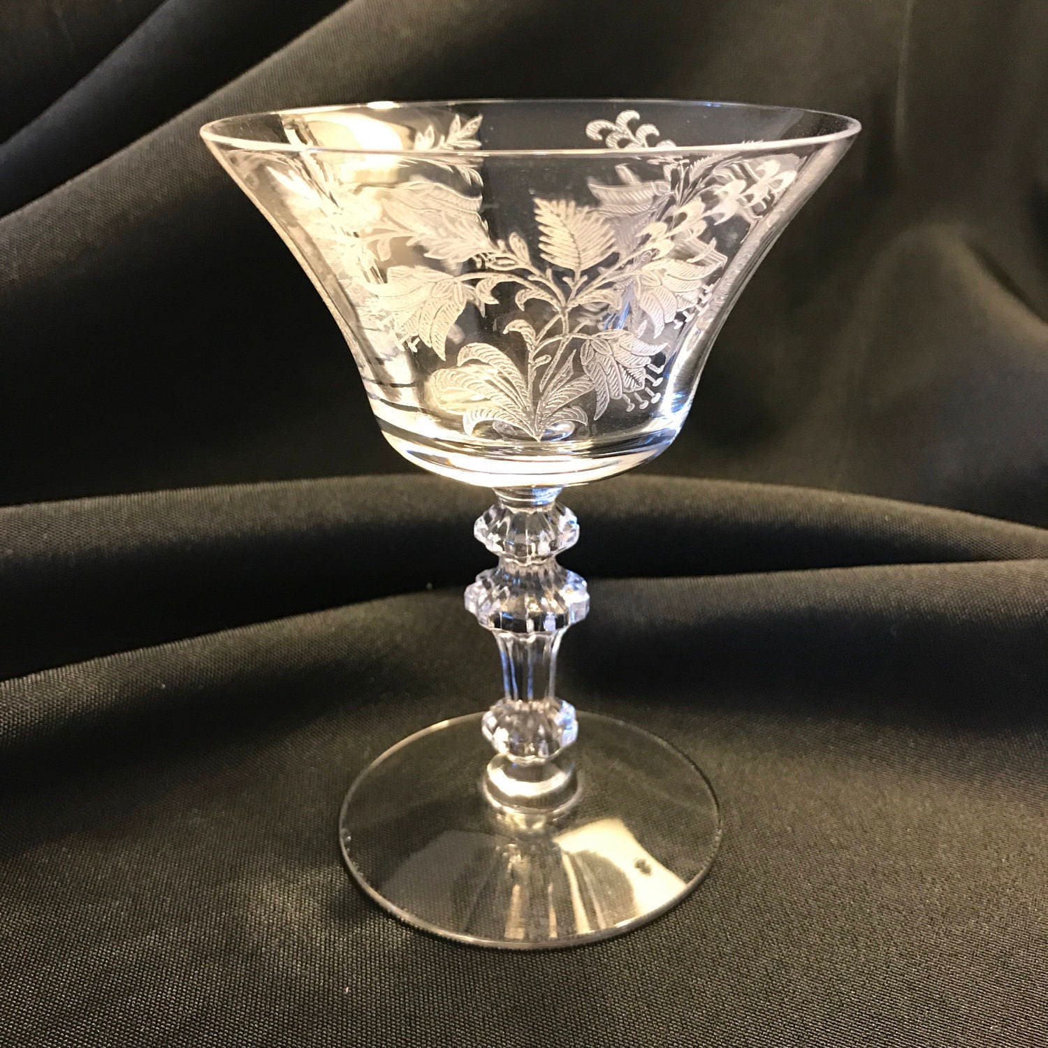 Tiffin Fuchsia Etched Floral Low Sherbet Stemware