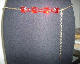 Vintage belt gold metal 80 years with red stones