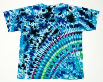 Youth Large Blue Green Amethyst Radiating Planet Tie Dye T-Shirt