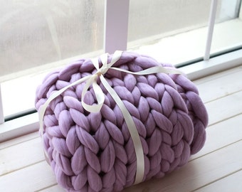 Chunky knit blanket, best price! Pure merino wool, handmade, arm-knitted bulky blanket / throw, giant thick yarn, DIY. Wedding gift idea