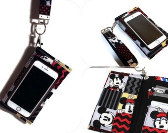 Cell Phone Wallet, iPhone Wallet Wristlet Made with Disney Fabric, iPhone 7 Case, Samsung Galaxy Note Case, iPhone 6s case