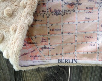 BERLIN map blanket - antique German map baby minky security blankie - small travel blanky, lovie, lovey, woobie - 11 by 19 inches