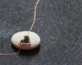 14k gold filled black heart necklace