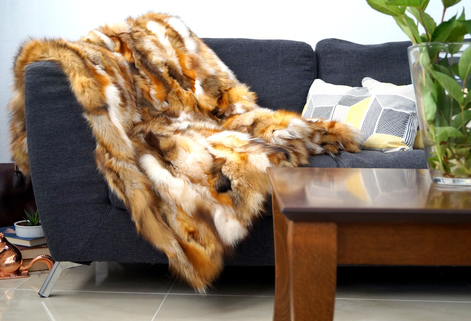 Fox Red designer Real Fur Blanket Throw