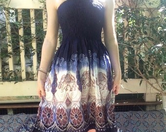 Elephant/Flower Print Halter Top Rayon Dress