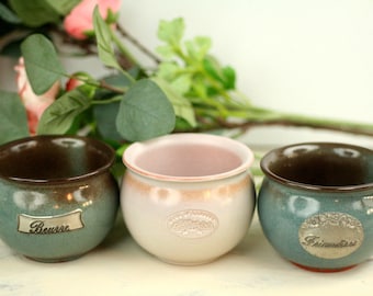 3 vintage pots – ceramic bowls – dish – beurre and friandises – Clos St Lambert – glazed earthenware – French country kitchen – shabby chic