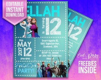 Frozen invitation, Frozen invite, Frozen birthday, Frozen instant download, Frozen party, Frozen editable, Frozen Printable, Frozen