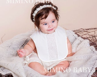 GLASHA Christening bib, Baptism bib, Girls baptism bib, Personalized Baptism bib, White lace baby bibs, Ivory lace baby bib, Christening