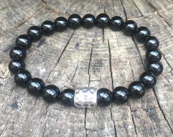XANNA STONE MEN Bracelet (06) / Onyx and silver/smart casual beading
