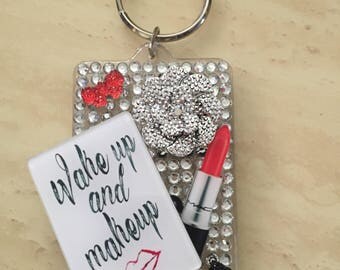 Keychain - Bling keychain - personalized keychain - makeup theme - lipstick theme - Mua -cute keychain - fashion keychain