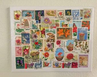 Flowers & Fungus postage stamps 8x10 collage