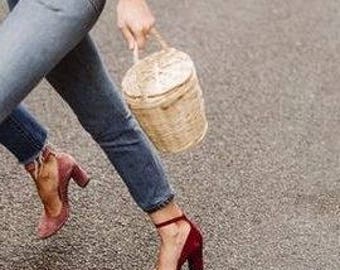 SKINNY small Jane Birkin Basket with Lid // Handmade basket with lid // Handwoven Birkin Basket //Eco-friendly // Natural color