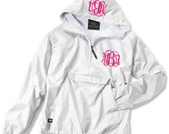 White Monogrammed Personalized Half Zip Rain Jacket Pullover by Charles River Apparel
