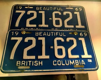 Vintage 1969 British Columbia License Plates