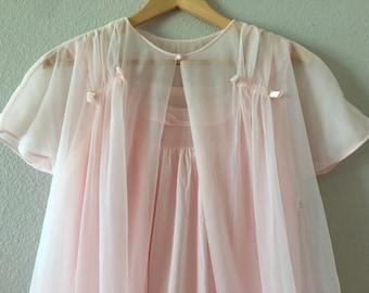 1960s Vintage Peignoir Set,Vassarette pale pink nightgown and robe set, size medium