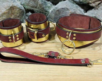 ADULT - BDSM Golden Bondage Set / golden leather / bdsm golden set / exclusive bdsm bondage set / sex bondage set