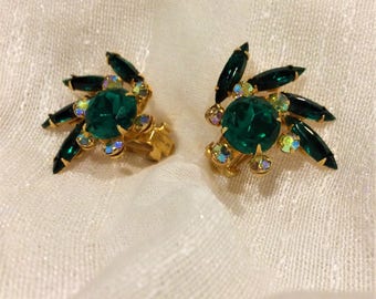 Vintage 1950's emerald and aurora borealis crystals
