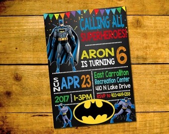 Batman Birthday Invitation -Batman Birthday Party Invitation -Batman Printable Digital File-Batman Invitation