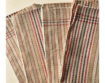 Free shipping 4 French linen towels red blue white 100 % pure linen unused