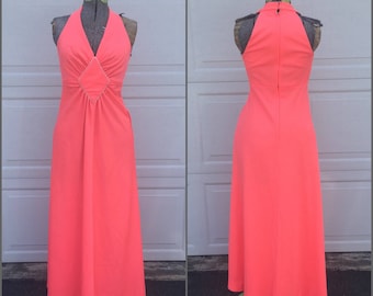 60's Bubblegum Pink Halter Maxi Dress, Medium