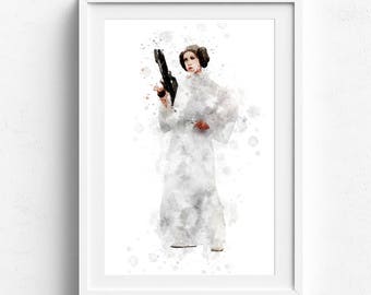 Star Wars Poster, Leia Star Wars, Poster Star Wars, Leia Organa Star Wars Art, Star Wars wall art, Watercolor Star Wars, Princess Leia print