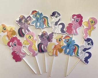 My Little Pony cupcake toppers. 12 My Little Pony cake toppers. Birthday party supplies.