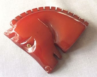 Wonderful Vintage Bakelite Carved Horse Pin