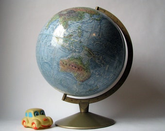 Vintage - Replogle - Land and Sea - True-to-Life - World Globe - Map - Metal Stand - 12 Inch - Relief Surface - School Globe - Home Decor